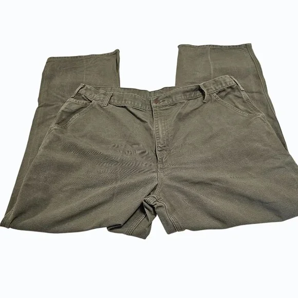 Vtg Carhartt Pants Mens 42x31.5 Olive Green B11 Duck Carpenter Work USA 90s - Picture 3 of 16